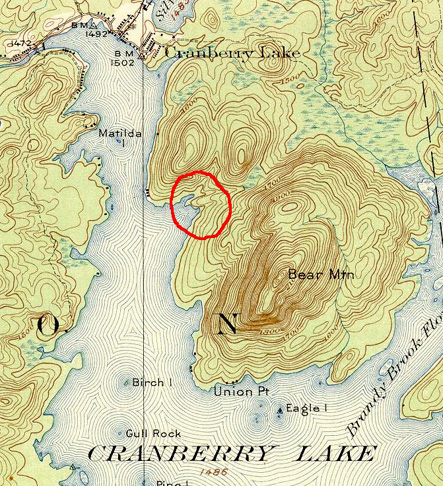 Location of campground marked on a 1919 USGS topo map.