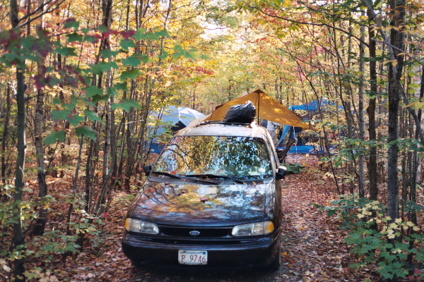 Our campsite.  Note the (double bagged) trash on top of the van.