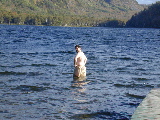 Andy is the only one brave or foolish enough to take a dip.